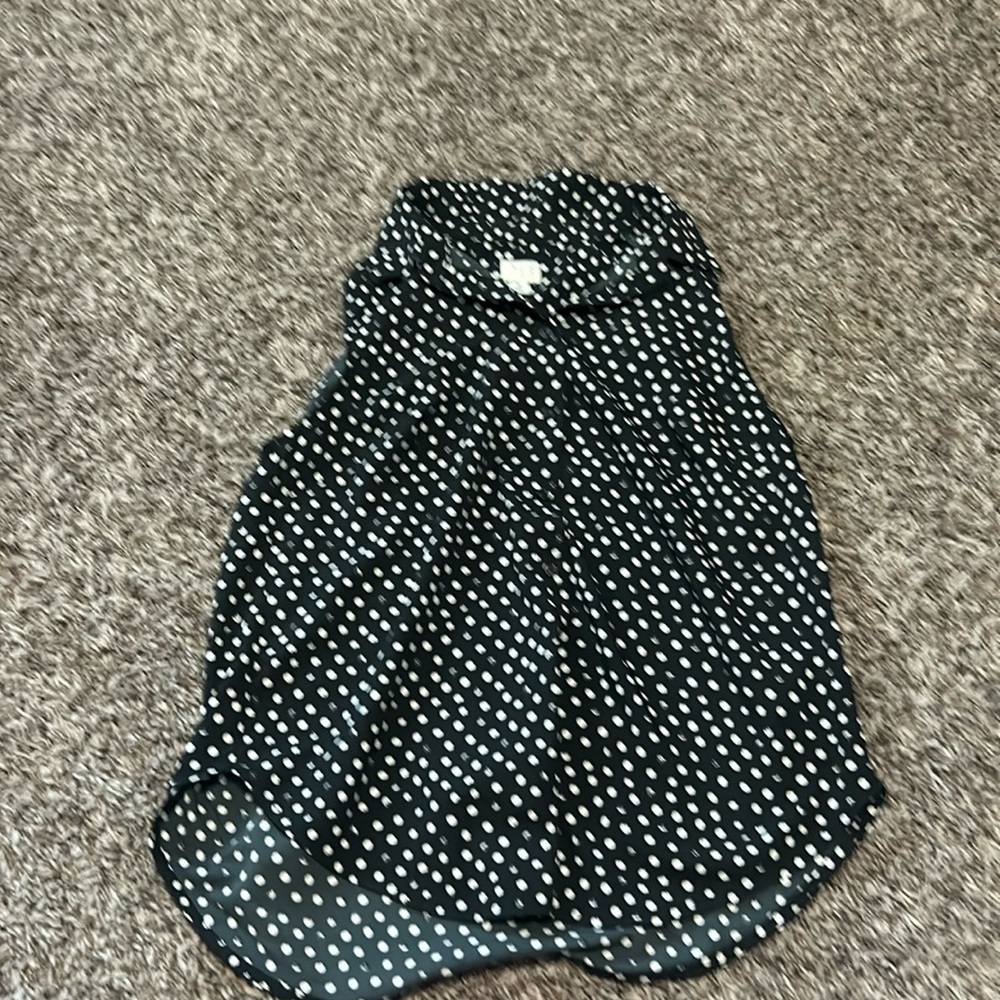 Black and white polkadots short sleeve blouse with collared neck. Size is medium
